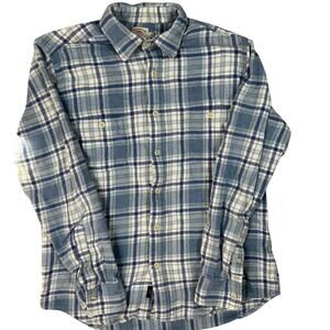 Faherty Mens Size M Blue Gray Plaid Long Sleeve Button Up Shirt *Flaws